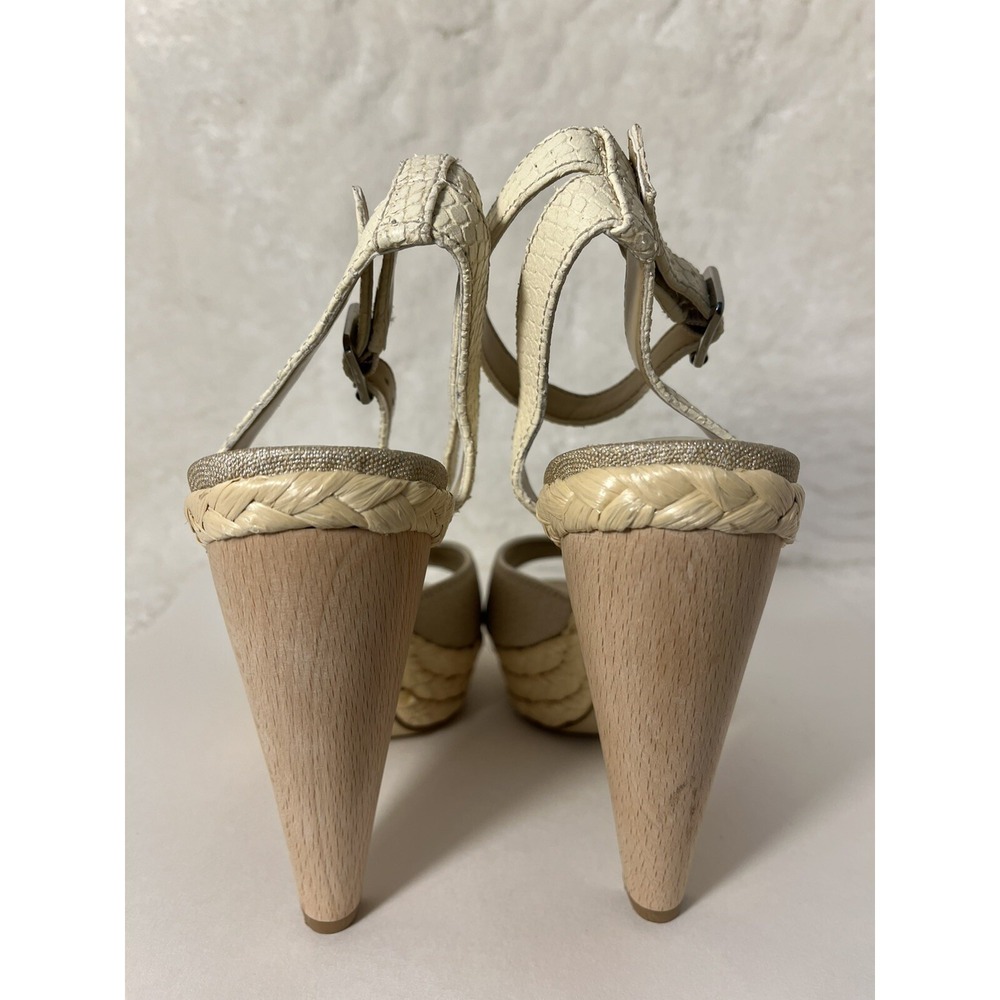 Nine West Textile Snakeskin Ankle Strap Woven Platform Chunky Sandal Heel Sz 8 - Picture 11 of 11